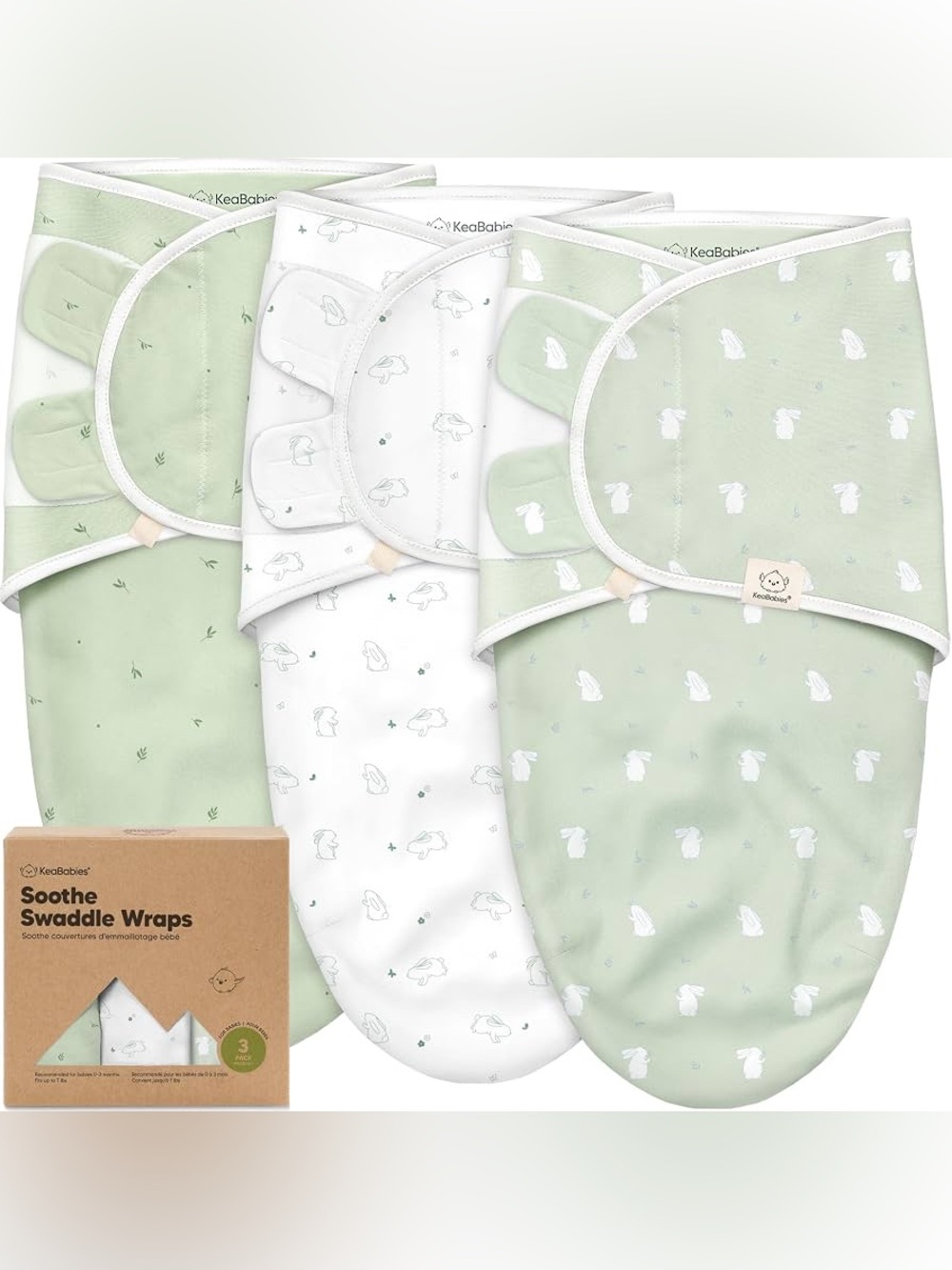 NWOB KeaBabies 3-Pack Organic Baby Swaddles for Newborns, Infant (Bunnies, 0-3M)